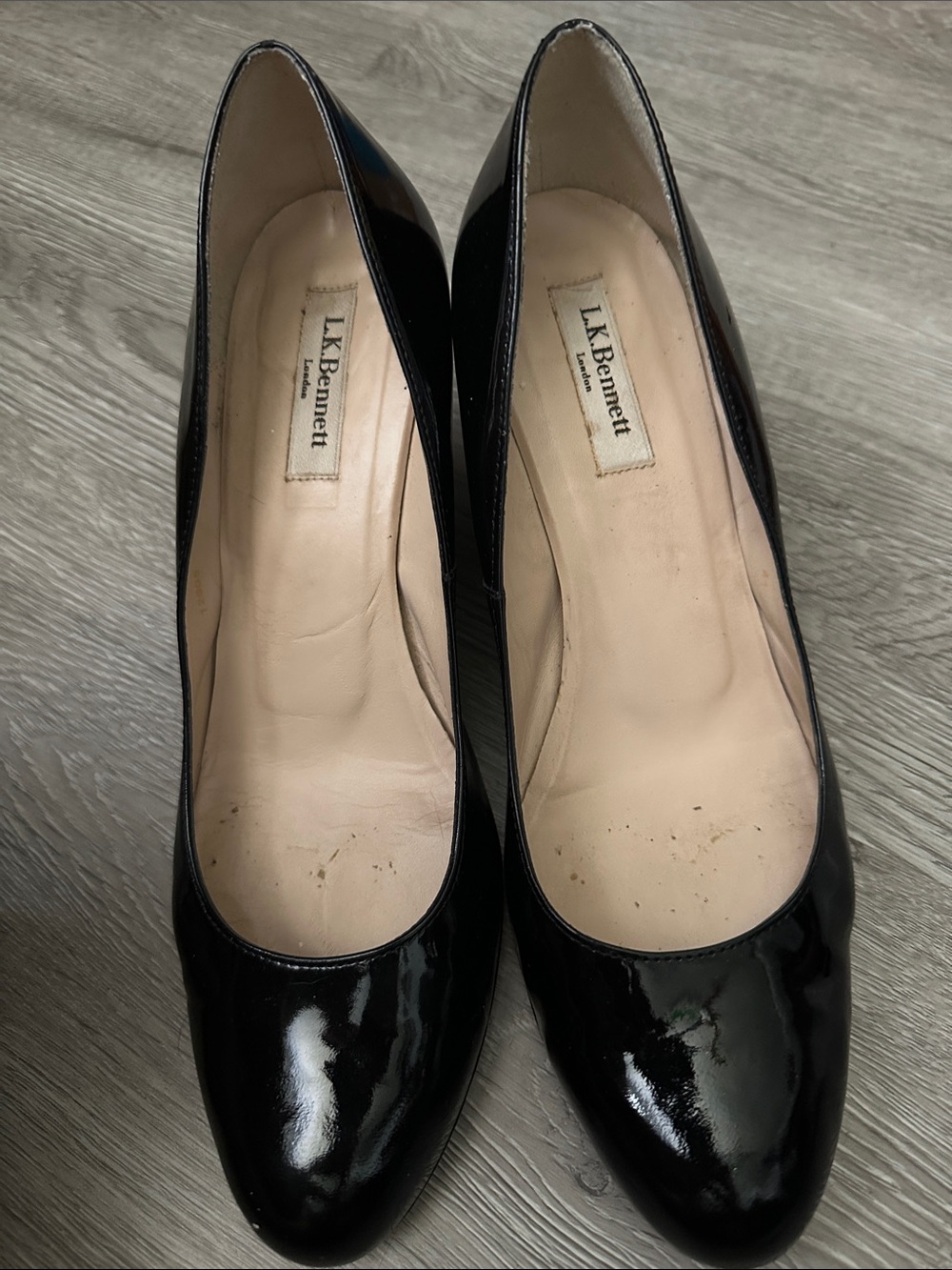 LK Bennett Black Patent Pumps with Rounded Toe